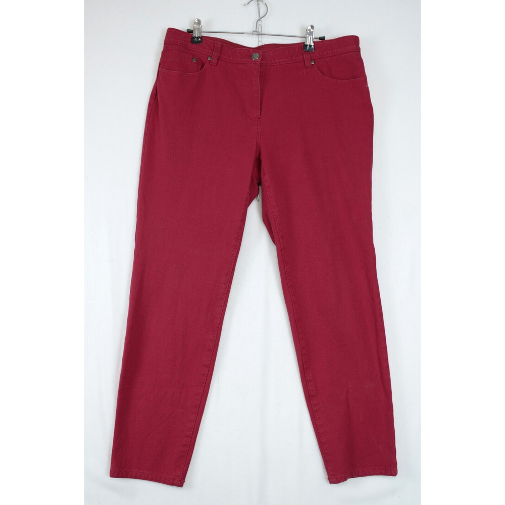 Chico's SO Slimming Straight Leg Denim Pants Women 10 S Red Stretch 5 Pocket